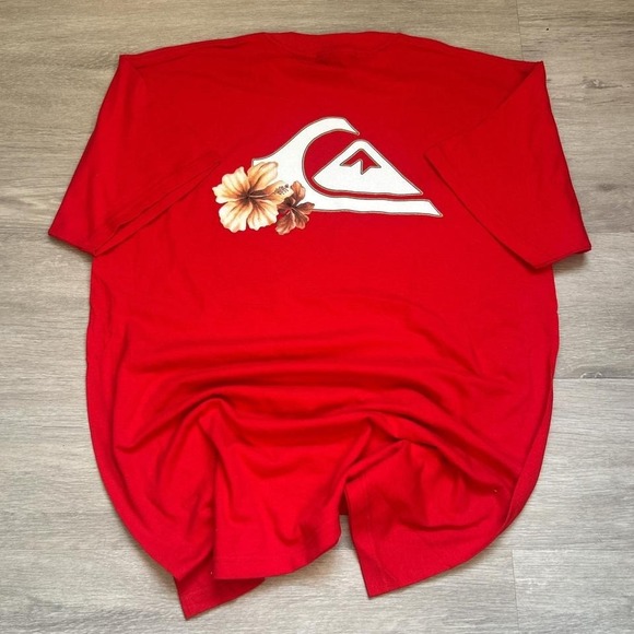 Quiksilver Red Hibiscus Surf Graphic Tee Men's L Vintage Y2K 90s - Picture 1 of 6
